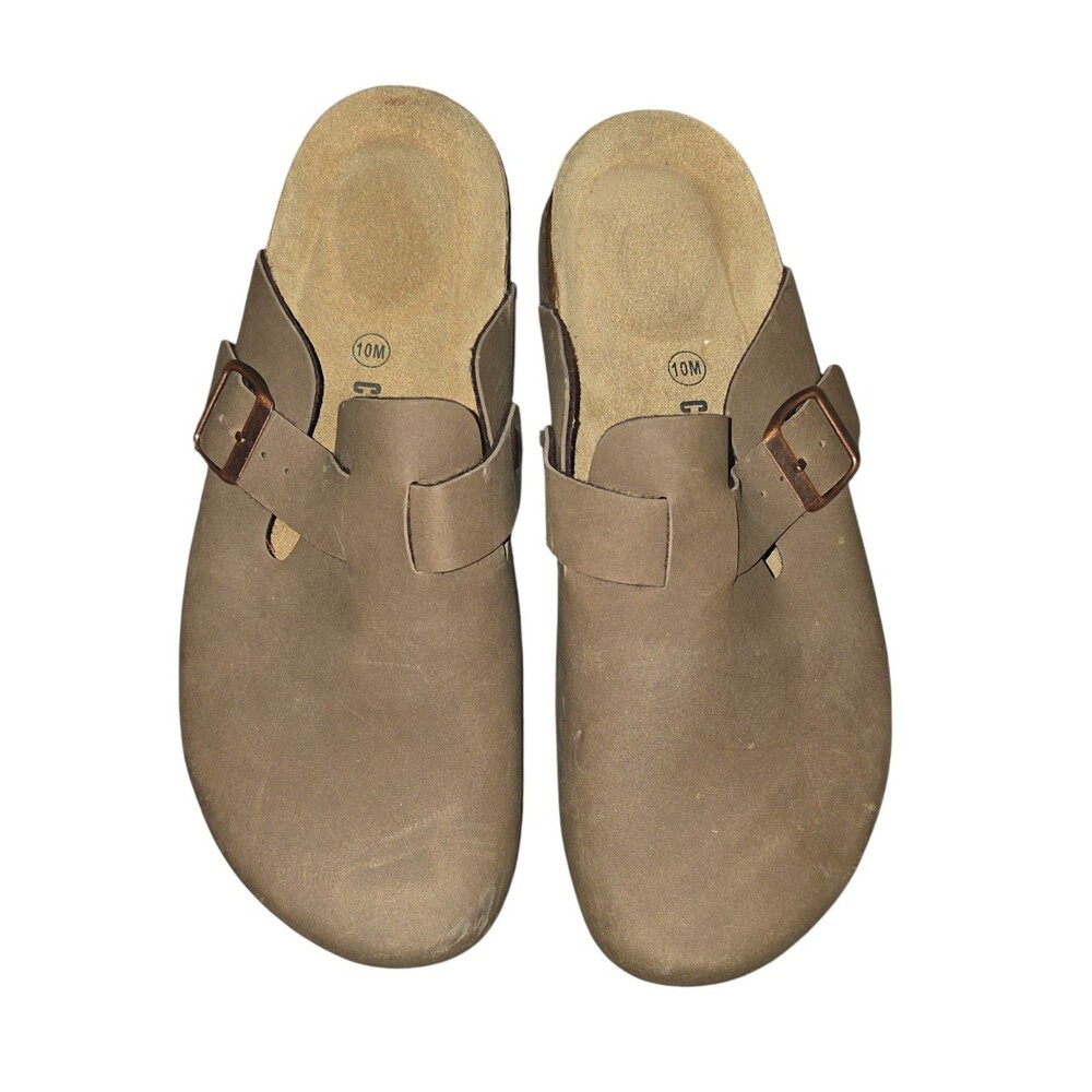 CUSHIONAIRE Women's Brown Leather Buckle Slip-On Clog Shoes US 10M